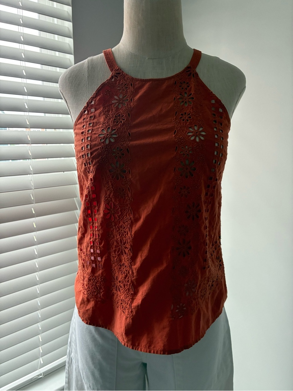 NWT Madewell Women's Cotton Copperwashed Orange Eyelet A-Line Halter Top